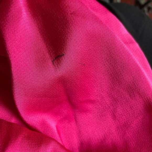 NSR Smocked Fuchsia Pink Party Dress Midi M Puff Sleeves Slit Satiny 3592 READ - Picture 5 of 13